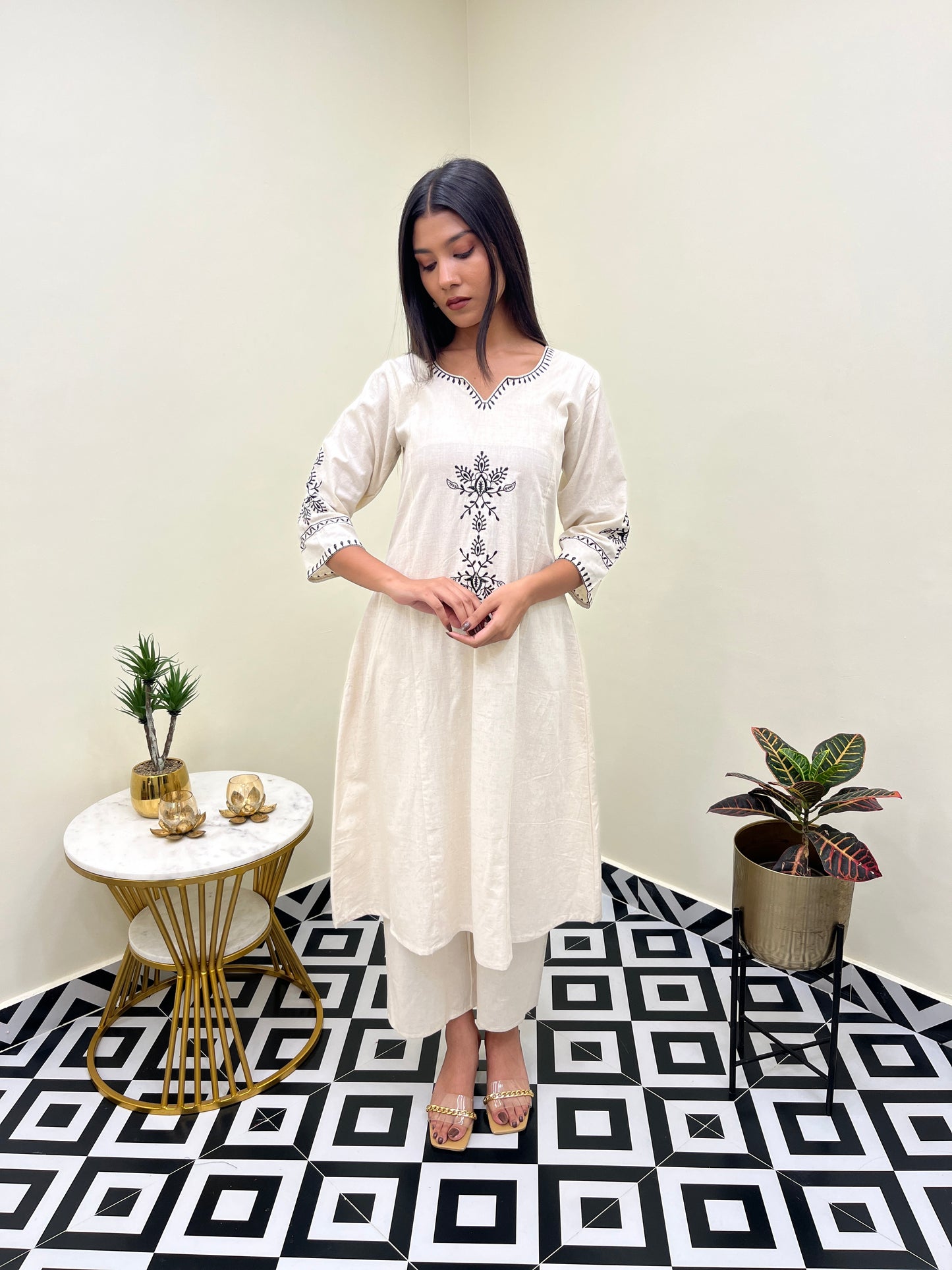 White Barkha Cotton Kurti Set