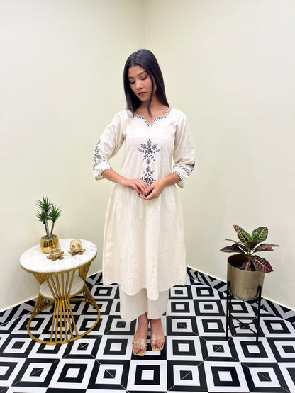 White Barkha Cotton Kurti Set