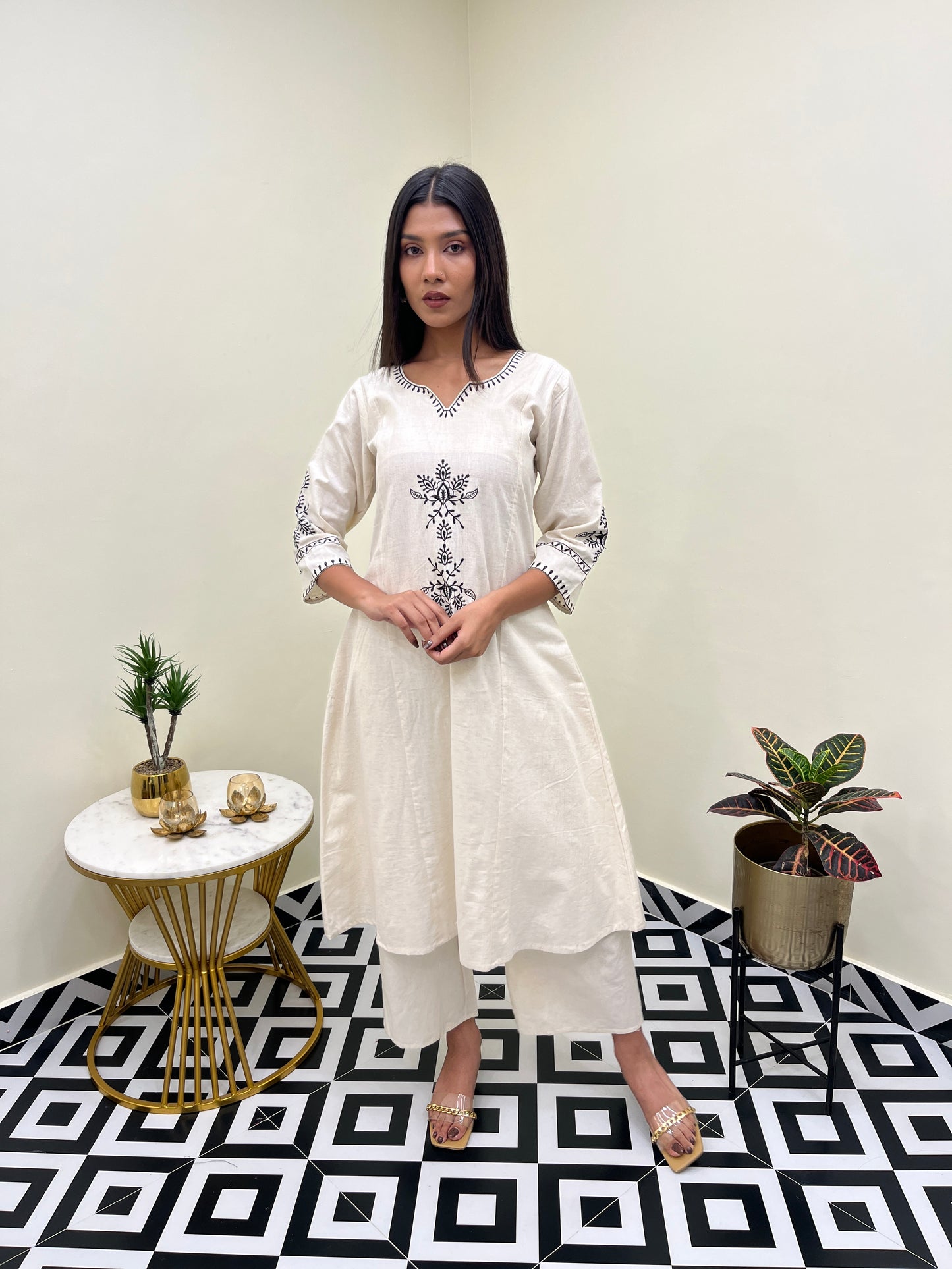 White Barkha Cotton Kurti Set