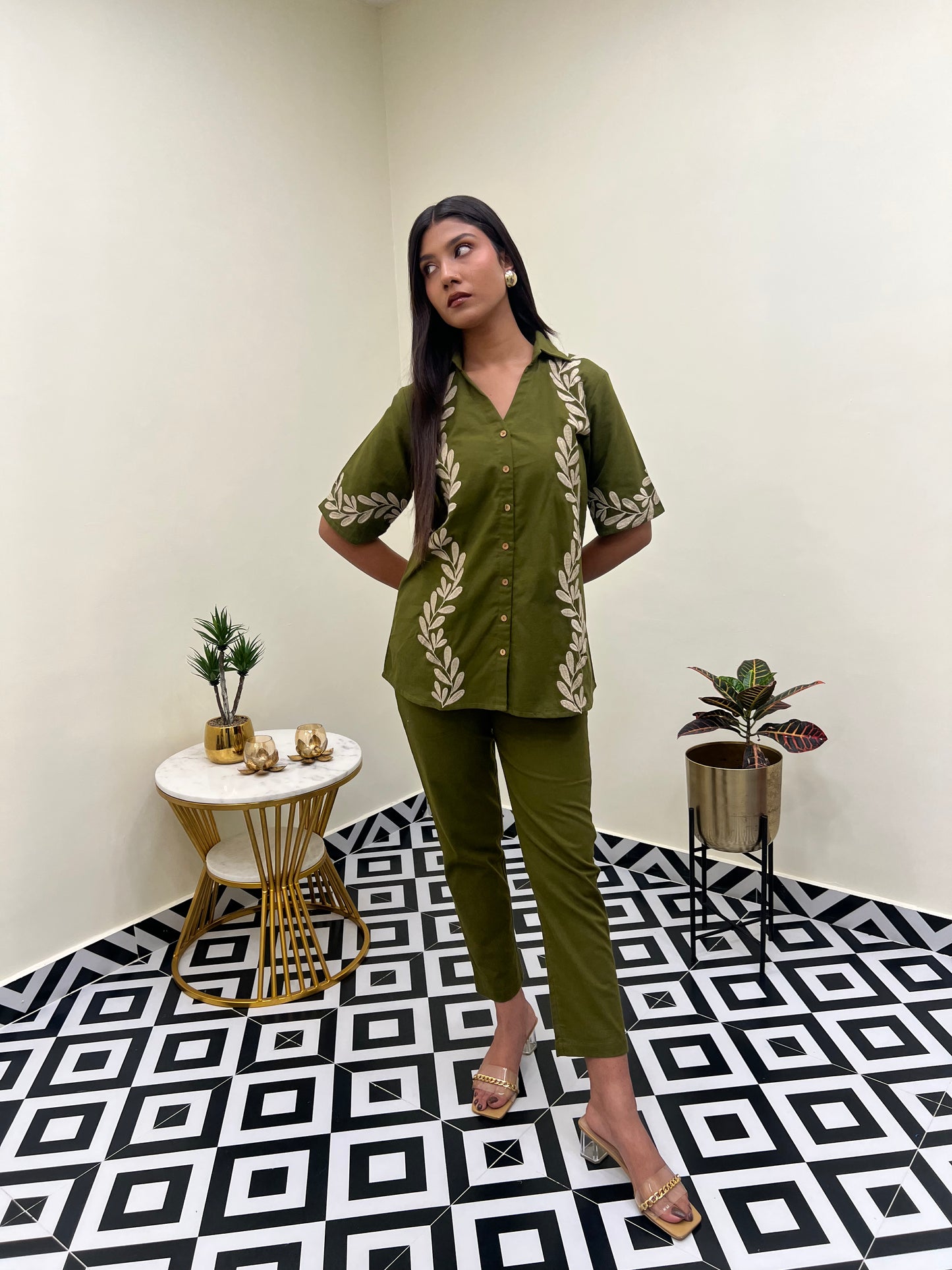 Botaniq Olive Floral Co-Ord Set