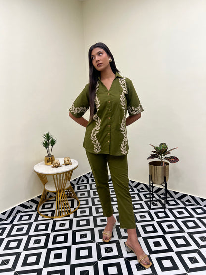 Botaniq Olive Floral Co-Ord Set