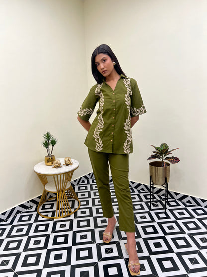 Botaniq Olive Floral Co-Ord Set