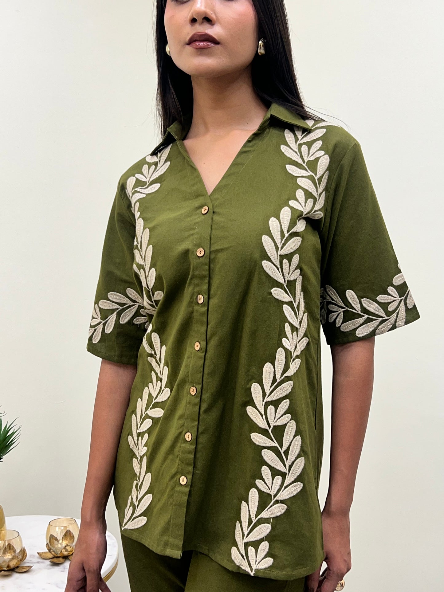 Botaniq Olive Floral Co-Ord Set