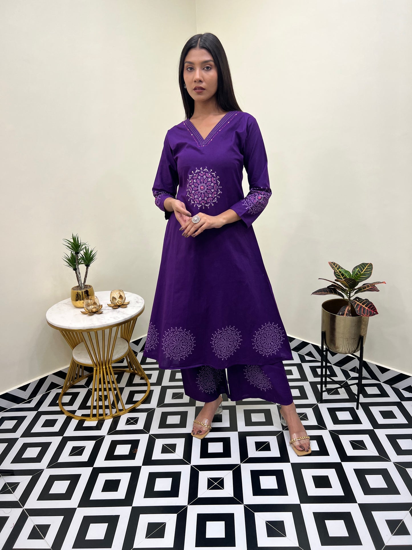 Sanganeri Grace Buta A Line Set - Purple