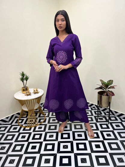 Sanganeri Grace Buta A Line Set - Purple