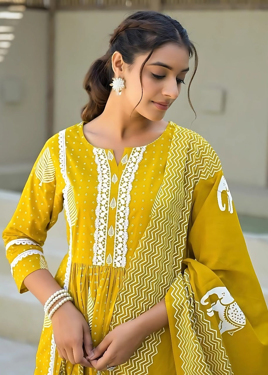 Mustard Nyra Cut Kurta Set