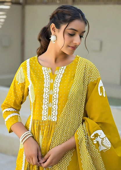 Mustard Nyra Cut Kurta Set