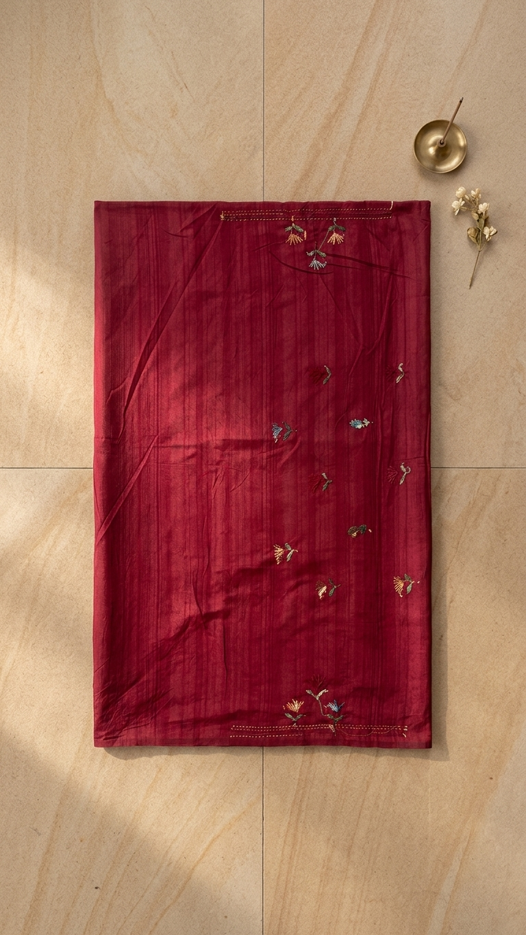 Cream Moonga Silk Saree with Multi-Color Floral Embroidery & Zari Border