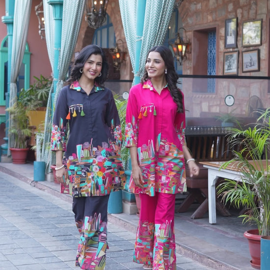 Elegant pink printed co-ord set featuring a stylish and comfortable design for a chic look.