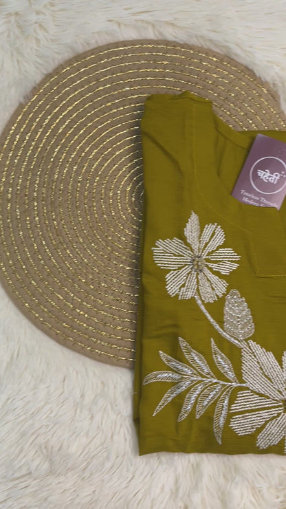 Mustard Cotton Embroidered Suit Set