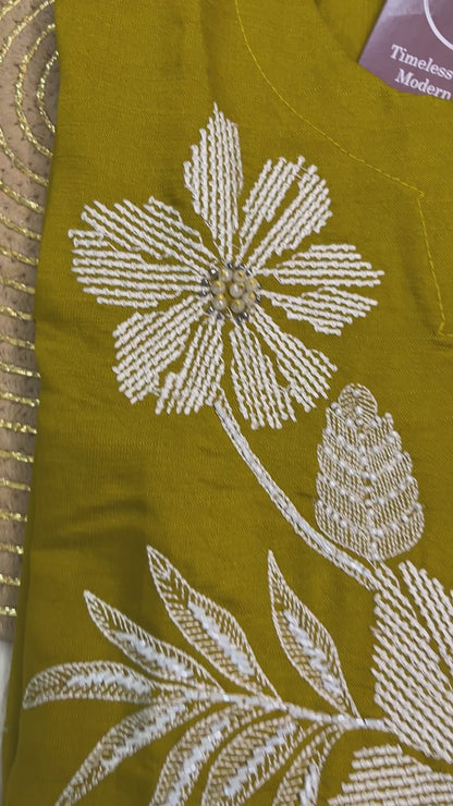 Mustard Cotton Embroidered Suit Set