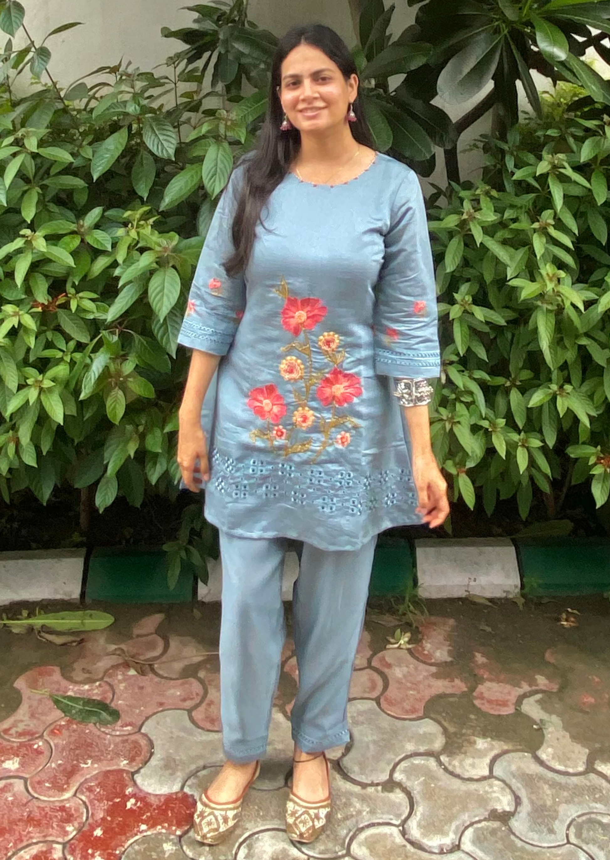 Stylish grey glam co-ord set with intricate embroidery, designed for a refined and fashionable appeal.